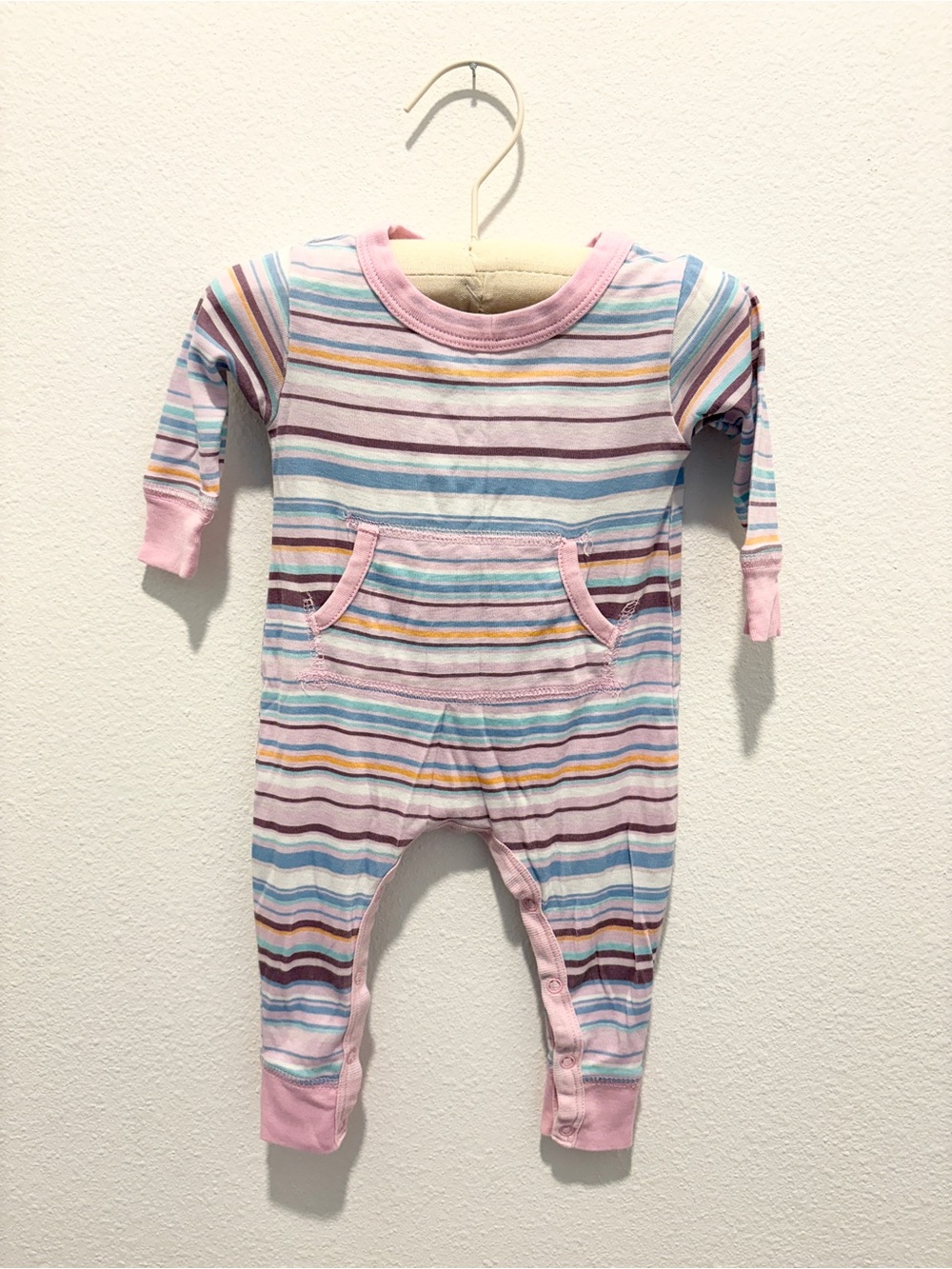 Little Peanut Pastel Striped Footie with Pink Trim